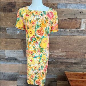 KC Spencer VNTG shift dress vivid abstact floral roses and poppies fully lined